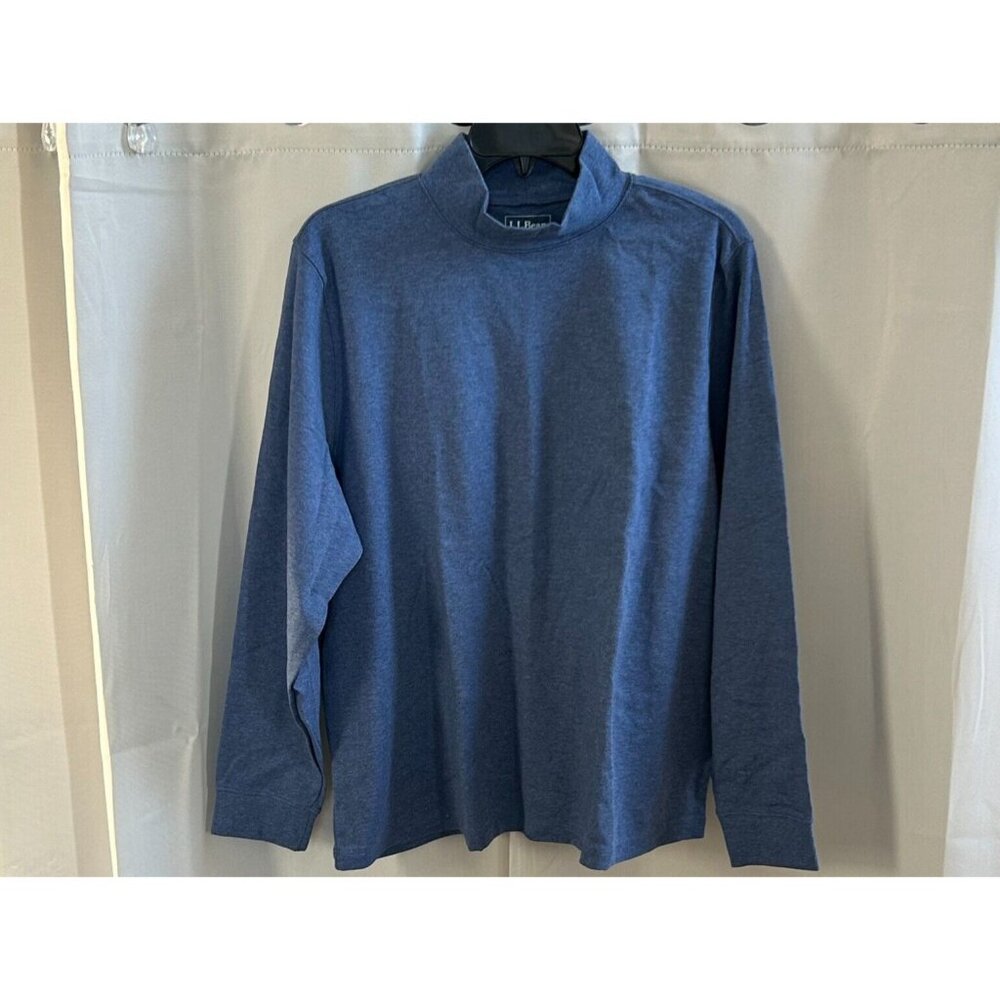 LL Bean Women Top Size 1X Blue 100% Cotton Mock‎ Neck Long Sleeve Preppy 17038x
